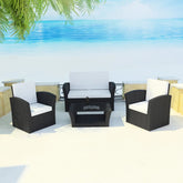 4 Piece Garden Lounge set with Cushions Poly Rattan Black
